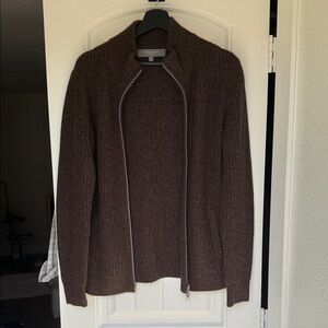 Neiman Marcus Men's 100% Cashmere Brown Zip-up Sweater